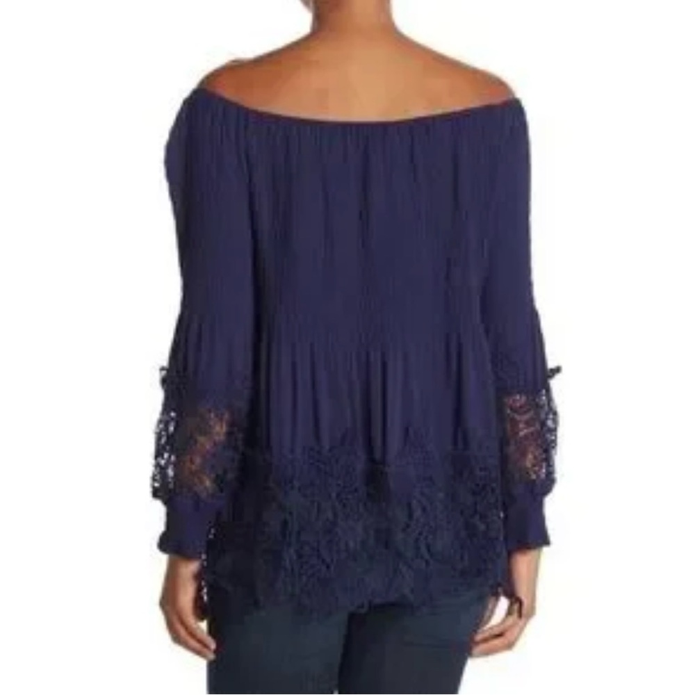 Casting |  Women’s Crochet Trim Smocked Off-The-Shoulder Top Color: Navy